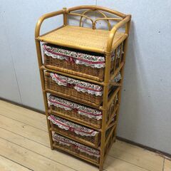 ラタン　ヴィンテージ収納　5段収納　キャスター付き チェスト　アンティーク 籐 ラタン 5段 収納 ヴィンテージ収納 チェスト アンティーク