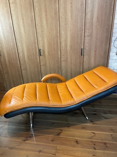 LURKEY/3段階快適リクライニングソファー/レザー/オレンジ 送料無料 美品 LURKEY/3段階リクライニングソファー/レザー/オレンジ