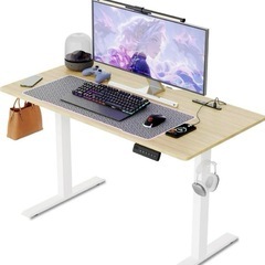 【未使用】電動昇降式デスク ゲーミングデスク オフィスデスク 昇降デスク 木目調 PCデスクの画像