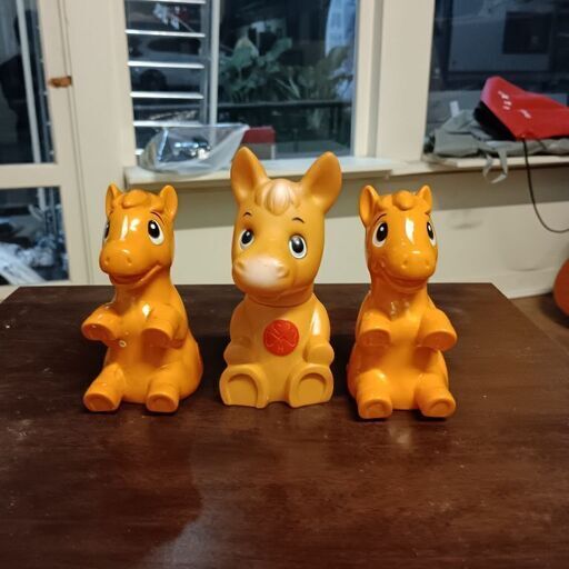 中古)レトロ ソフビポニー貯金箱 3体セット (菱谷良明) 水沢の
