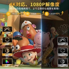 最新 プロジェクター 家庭用 4K 18000LM ホームシアター Wi-Fi6の画像