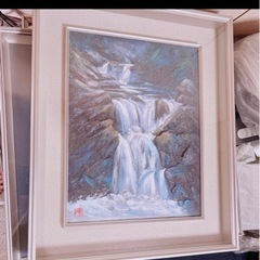 【予約】 日本絵画風景画滝水ガラス額縁付き (みみっきー) 柏原のその他の 絵画