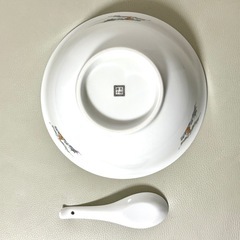 山津製陶 色絵唐子 ラーメン鉢 & レンゲセット ラーメン鉢　レンゲ　中華レトロ食器の画像