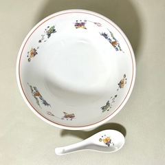 山津製陶 色絵唐子 ラーメン鉢 & レンゲセット ラーメン鉢　レンゲ　中華レトロ食器の画像