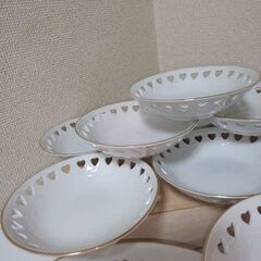 KOWA FINECHINA ホワイトシャルマン透かしハート模様　大鉢２小鉢１０の画像