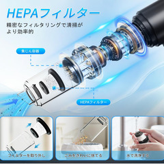 🌀【新品未使用】コードレス ハンディクリーナー 車用掃除機 20000Pa強力吸引 Type-C充電 軽量 ミニ掃除機 USB充電 エアダスター 吹き出し機能 HEPAフィルターの画像