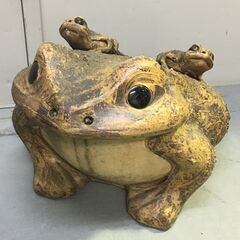 A4322　カエル　置物　親子カエル　オブジェ　陶器　玄関　和風...