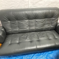 【バナナ苫小牧】浜本工芸 美品 3人掛け 1人掛け回転 レザーソファー グリーン系の画像