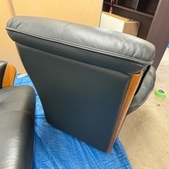 【バナナ苫小牧】浜本工芸 美品 3人掛け 1人掛け回転 レザーソファー グリーン系の画像