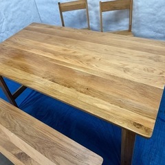 【バナナ苫小牧】 Metnoa-Table メットノアテーブル ダイニングテーブルセット イス2脚&ダイニングベンチ 木目調 状態良好！ の画像