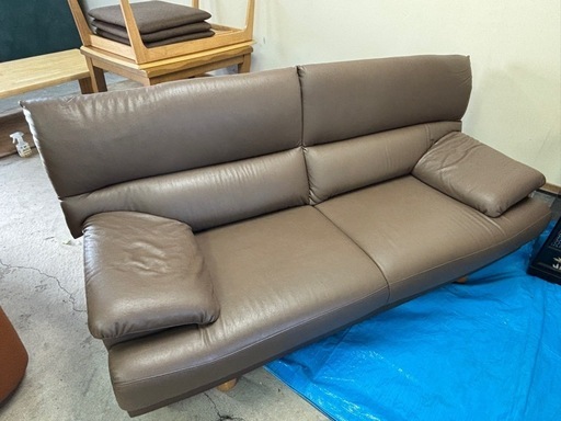 【バナナ苫小牧】 MIYATA 宮田産業 旭川家具 本革3人掛けソファー ブラウン系