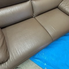 【バナナ苫小牧】美品 MIYATA 宮田産業 旭川家具 本革3人掛けソファー ブラウン系の画像