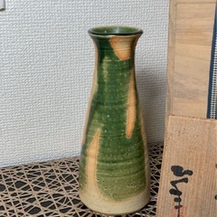 配送可能　名工　山本正年　花生　共箱　陶印有り 花器　茶道具　華道具　アンティーク　時代物　山陶窯　骨董　古道具　古玩　古董の画像