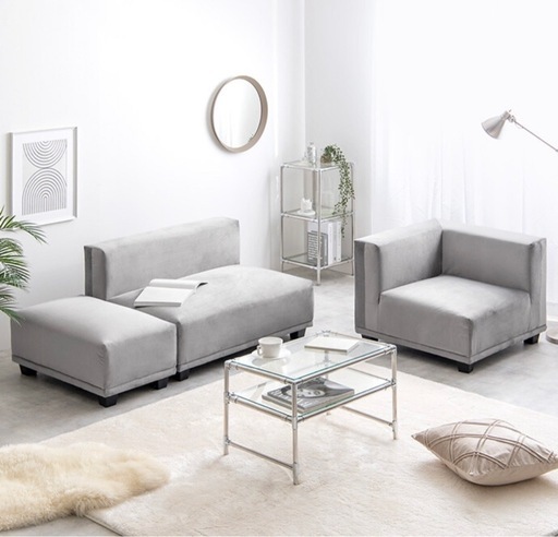 【美品】海外取り寄せ おしゃれ高級ソファ ふたり掛け オットマン