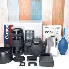 【全国送料無料】 Canon EOS Kiss X7✨ショット数わずか！元箱付き 超望遠レンズセット ズームセット✨ 届いたらすぐに使えます✨ キヤノン キャノンの画像