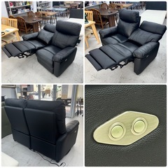 【超美品‼️】定価109,900円♪ ニトリ 2人掛け電動リクライニングソファ(グラッゼBK) 本革製 ブラックレザー♪の画像