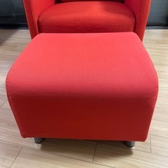 IKEA EKERÖ エーケロー パーソナルチェア, スキフテボー オレンジ オットマン付きの画像