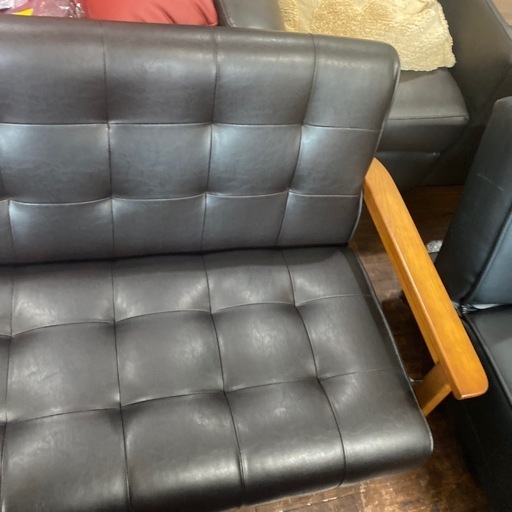 ⭐️本革⭐️3Pソファ 木製アーム オシャレ No.2308KE