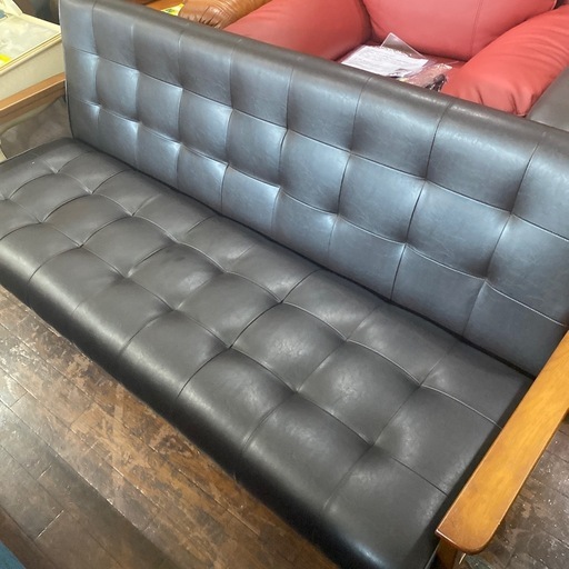⭐️本革⭐️3Pソファ 木製アーム オシャレ No.2308KE