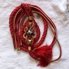 <<売却済>>【美品】和装小物 (着付け小物) エンジ 帯締め 転写組紐の画像