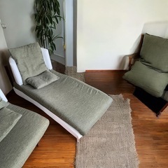 分離OK　合皮＆ファブリックの2人掛けソファ＋カウチソファセット の画像