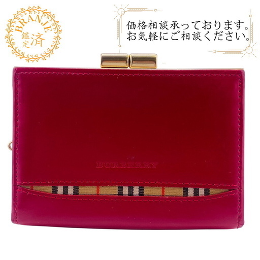 バーバリー BURBERRY コインケース ノバチェック がま口 レッド