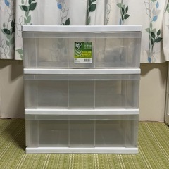 三段引き出し収納　ワイドチェスト