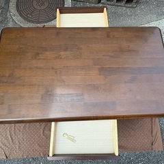 和モダン重厚天然木製座卓 引き出し付座卓ローテーブル (nekosan