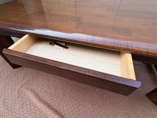 和モダン 重厚天然木製座卓 引き出し付座卓ローテーブル