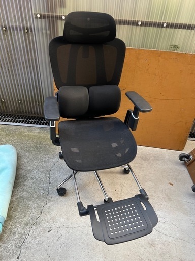 ¥5000/09/ゲーミングチェア/オフィスチェア/フットレスト付き/ブラック/メッシュ生地/肘付き/高さ調整可能