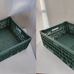 ※即 ①【野菜コンテナ まとめ売り 10個】プラスチック コンテナ 折り畳み オリコン オレコン グリーン 緑 アウトドア■収納幅60×奥40×高20㎝■買取帝国 朝霞店 配達可能の画像