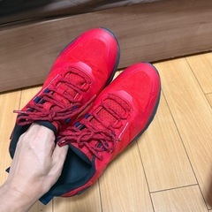 レッドカラーの防水アウトドアシューズ（26.5cm）の画像