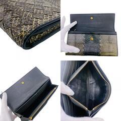ボッテガヴェネタ BOTTEGAVENETA 長財布 パイソン イントレチャート カーキグリーンの画像