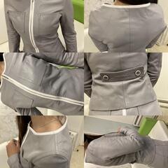 クレージュ courrèges 羊革 レザー セットアップ ジャケット スカート グレー 38サイズ 日本製 MADE IN JAPAN 送料無料の画像