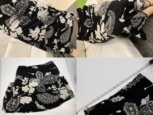 レオナール LEONARD ロングスカート 黒×白 ペイズリー柄 花柄 総