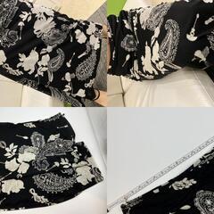 レオナール LEONARD ロングスカート 黒×白 ペイズリー柄 花柄 総