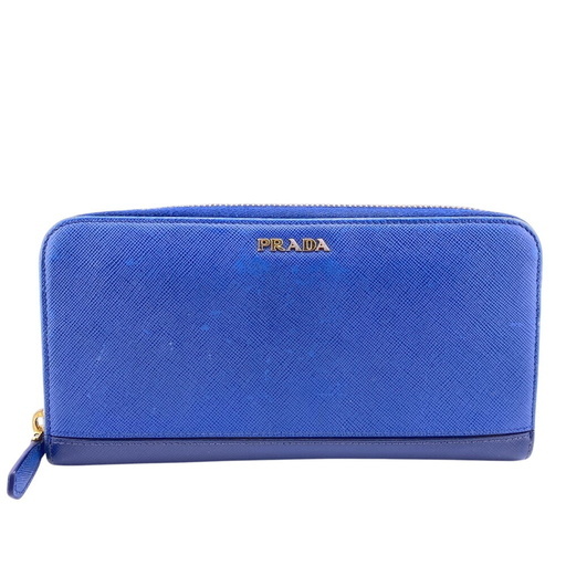 プラダ PRADA 長財布 バイカラー ロゴ ラウンドファスナー ブルー