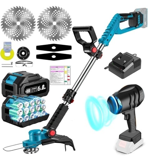充電式 草刈り機 ブロワー 18V 互換 6Ahバッテリ2個 23-25cm刃幅 ブラシレスモーター 安全ロック付日本製急速充電器