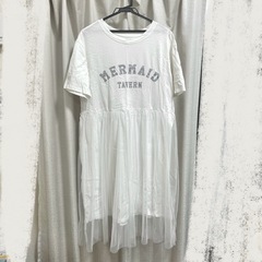 白　半袖チュールワンピース