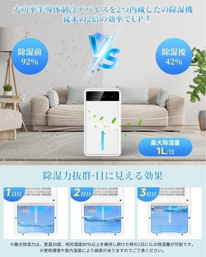 【新品未使用】除湿機 小型 じょしつき 大容量 デュアルコア除湿機 静音 強力除湿 衣類乾燥