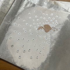 🔴袋帯 シルバー系 孔雀の画像