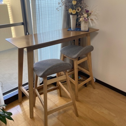 家具 カウンターテーブル椅子二脚セット