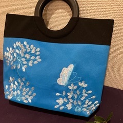 布製　刺繍入り　手提げトートバッグの画像