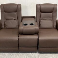 MODERN DECO 電動リクライニングソファ 3人掛け USBポート ドリンクホルダー サイドテーブル ブラウン 椅子 中古家具 店頭引取歓迎 R9796の画像