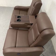 MODERN DECO 電動リクライニングソファ 3人掛け USBポート ドリンクホルダー サイドテーブル ブラウン 椅子 中古家具 店頭引取歓迎 R9796の画像