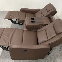 MODERN DECO 電動リクライニングソファ 3人掛け USBポート ドリンクホルダー サイドテーブル ブラウン 椅子 中古家具 店頭引取歓迎 R9796の画像