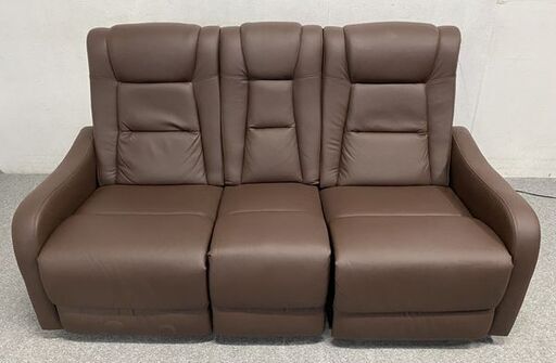 MODERN DECO 電動リクライニングソファ 3人掛け USBポート ドリンクホルダー サイドテーブル ブラウン 椅子 中古家具 
