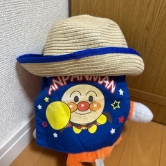 アンパンマン麦わら帽子 青色 48cm 日よけ付きの画像