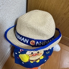 アンパンマン麦わら帽子 青色 48cm 日よけ付きの画像