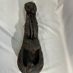 木彫り 墨壺 希少 全長約50㎝ 彫刻 鶴 亀の画像